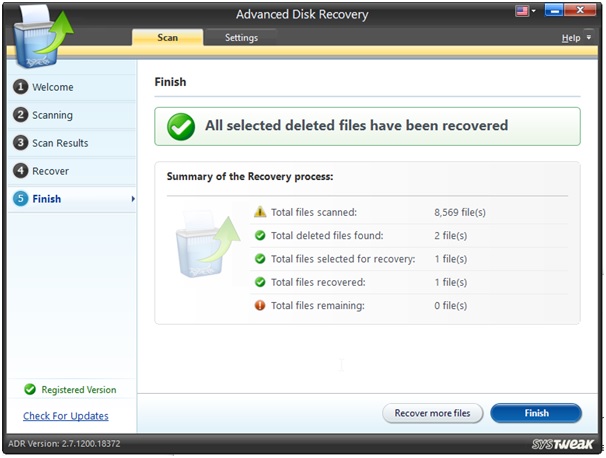 Advanced Disk Recovery file recovered summary