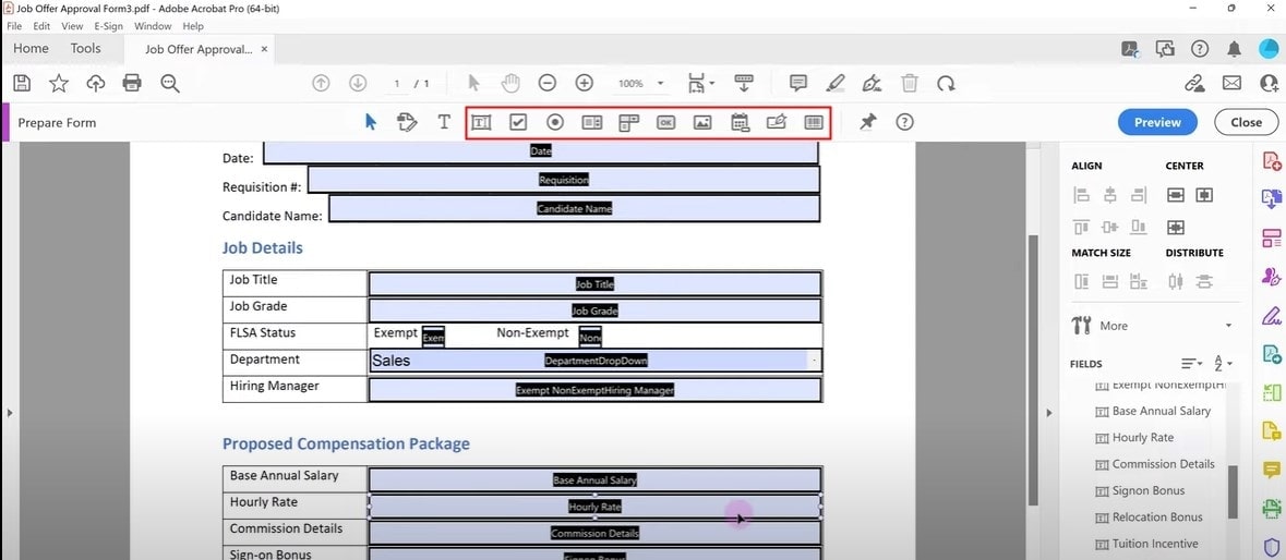 added tools in Adobe Acrobat top bar