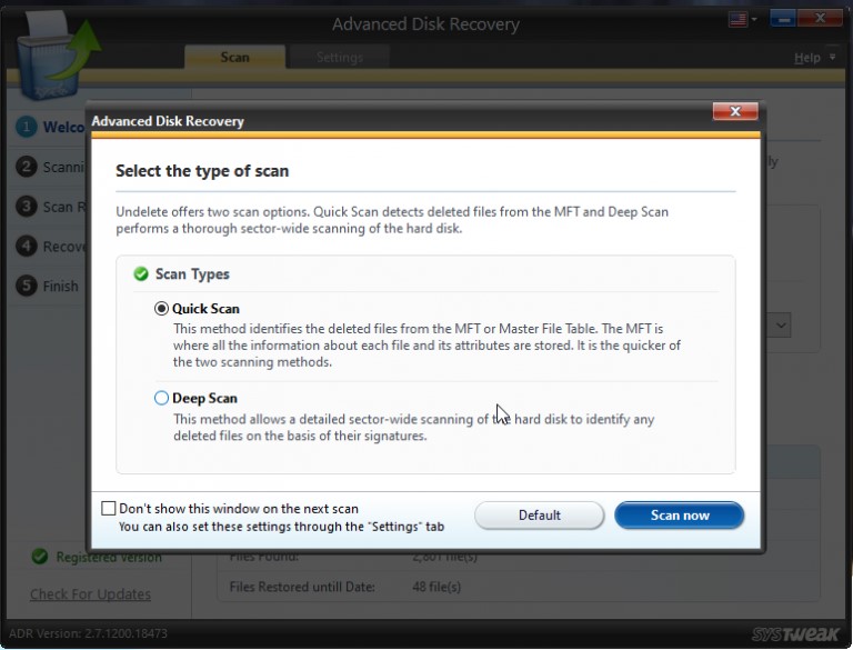 advanced disk recovery select scan