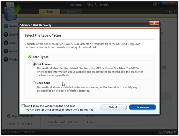 Advanced Disk Recovery Scan Type