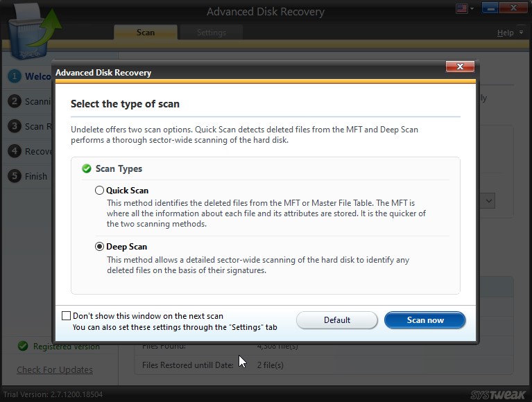 Advanced Disk Recovery scan type