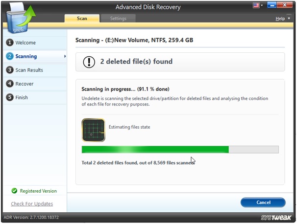 Advanced Disk Recovery Scanning process