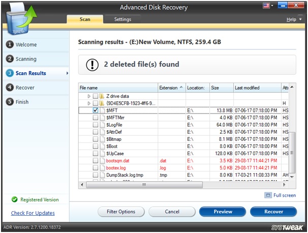 Advanced Disk Recovery Scanning result