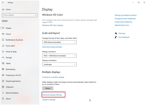 advance display setting