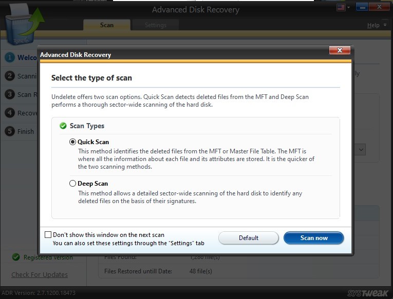 Advanced Disk Recovery scan type