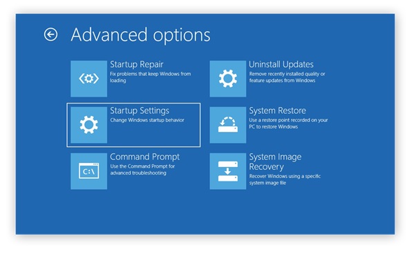 advanced options startup settings