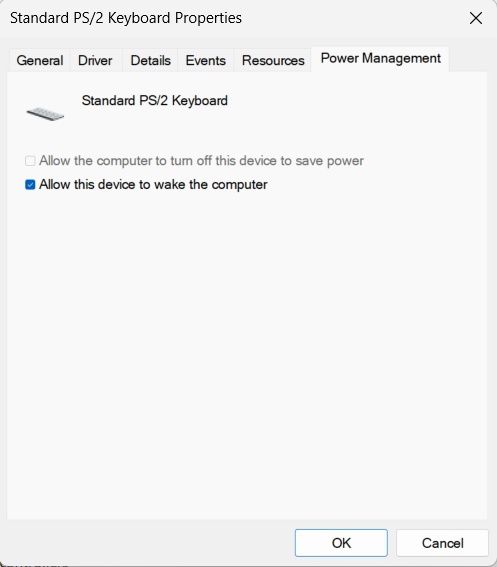 Allow this device to wake the computer is enabled
