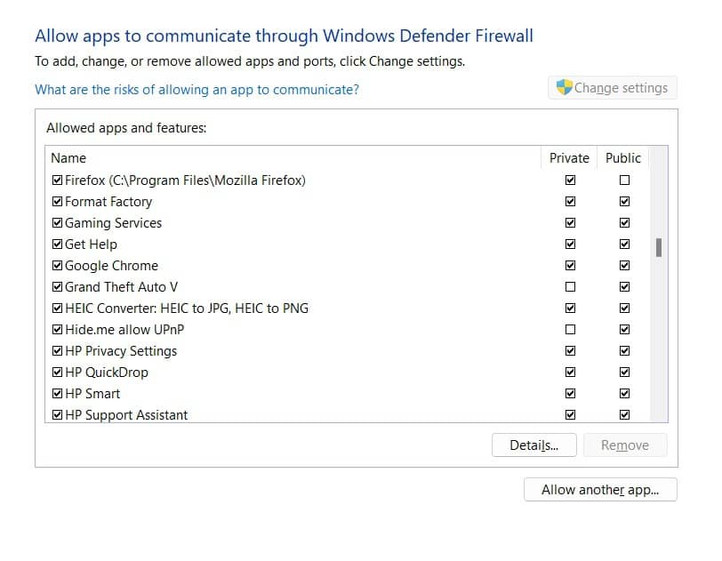 allowed apps and feature