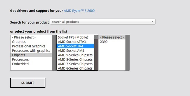 Select product category from first box