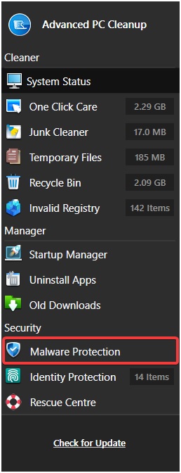 malware protection in Advanced PC Cleanup