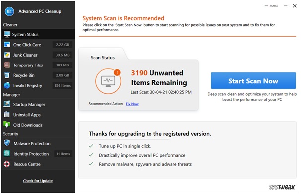 start scan now button