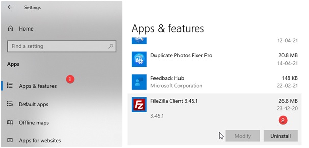Click Apps & Features