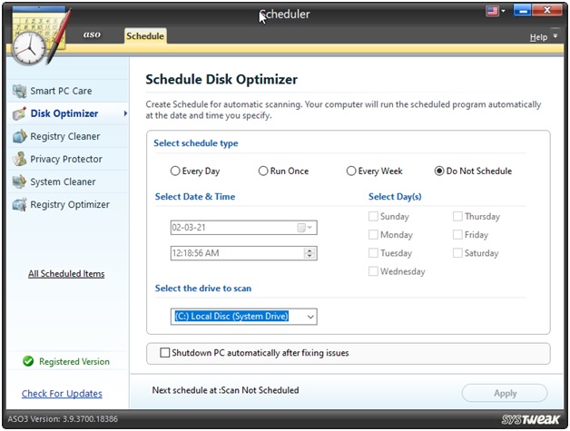 ASO Schedule disk optimiser