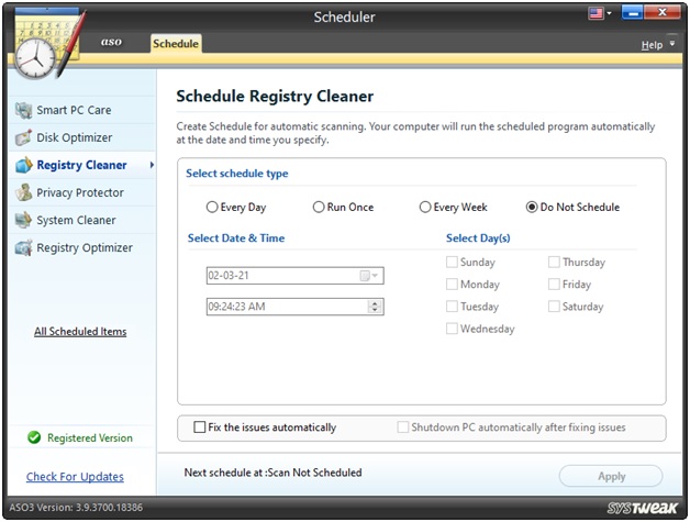 ASO schedule registyr