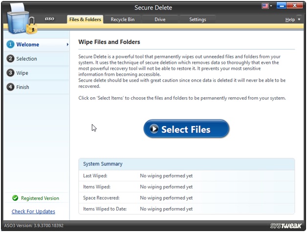 ASO Secure Delete select file