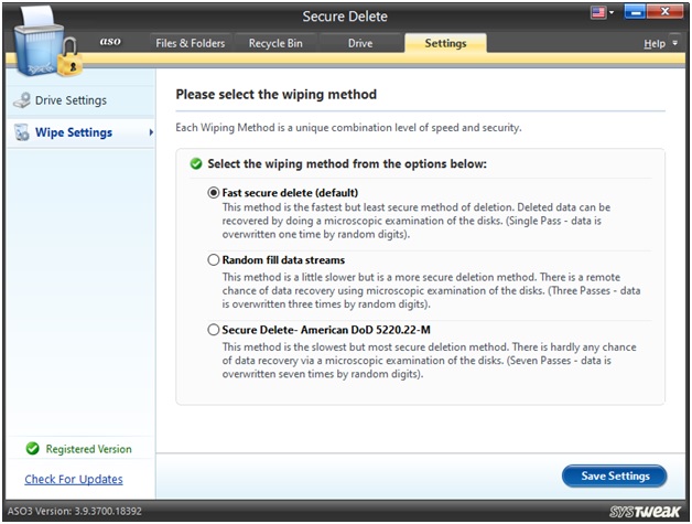 aso select wipe method