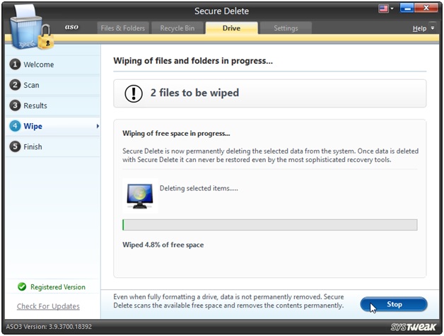 aso wiping file progress