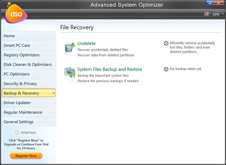 Advance System Optimizer - Backup and Recovery