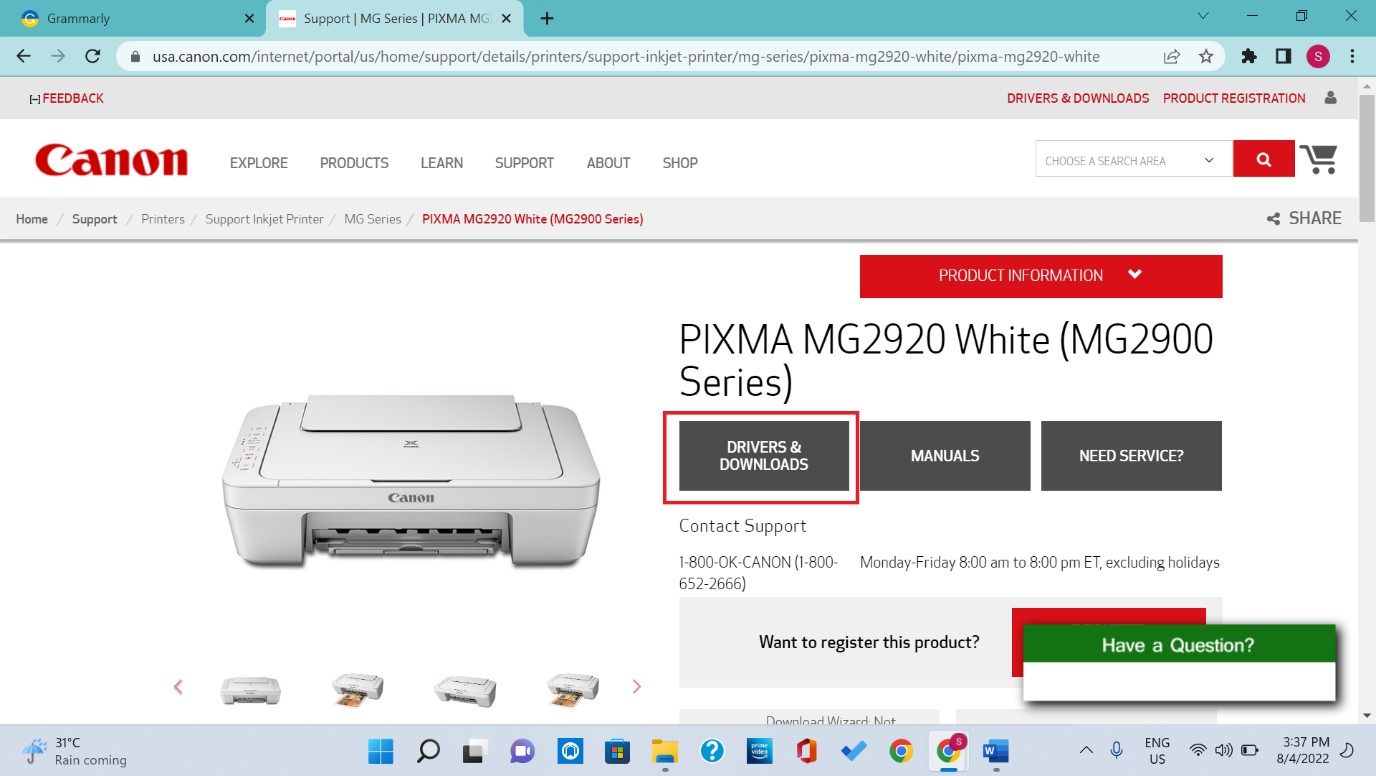 Canon pixma MG2900 Driver