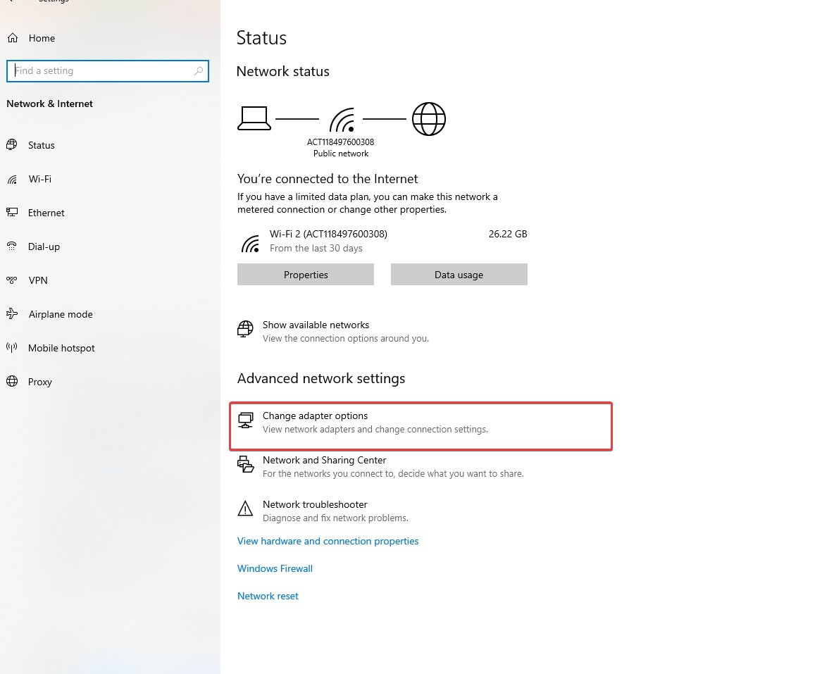change adptor option