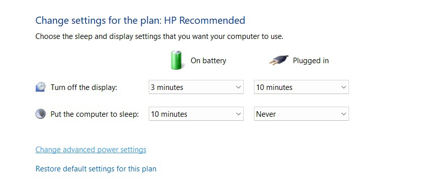 Change advanced power settings option