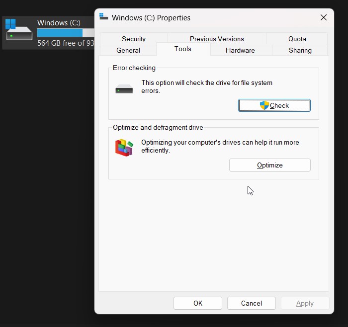 check drive properties