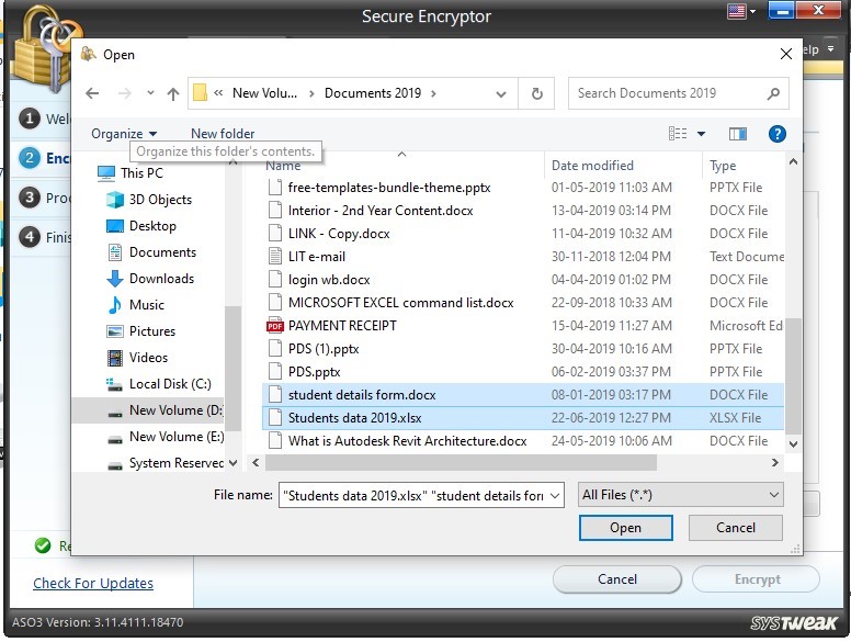 choose file for encryptor