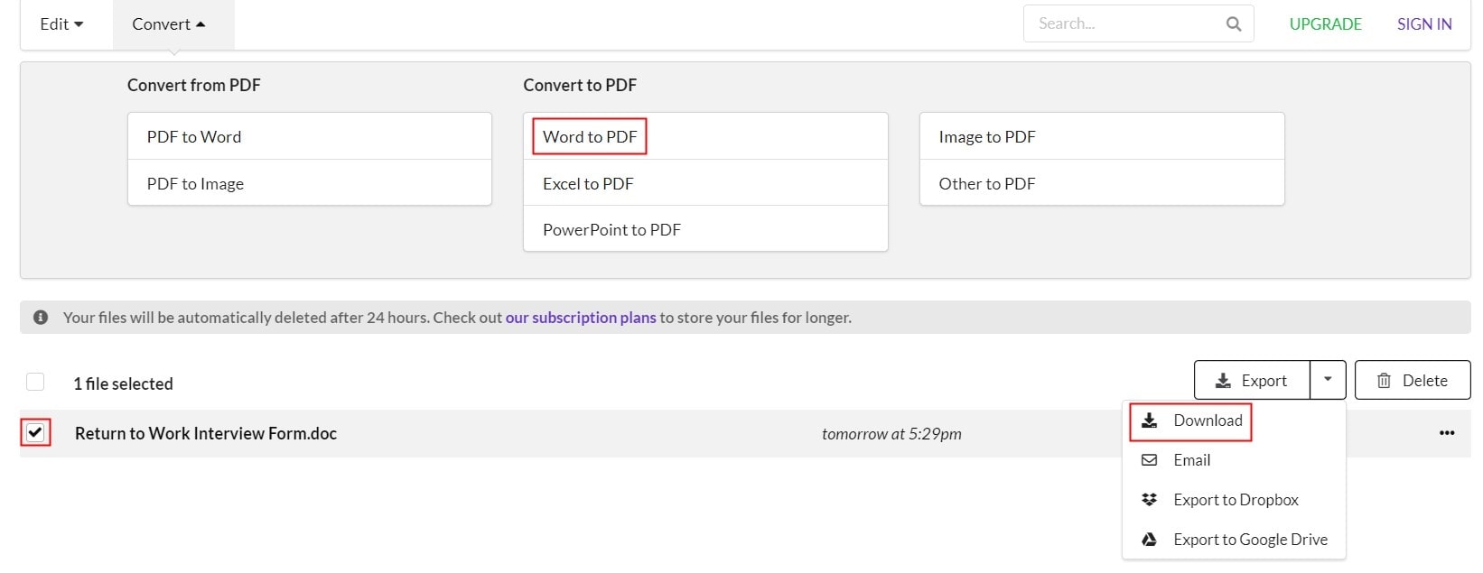 Click on Convert open online editor for conversion