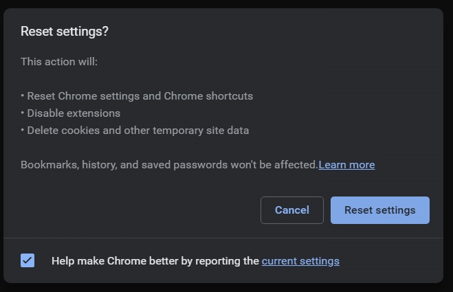 Click on reset option-reset setting