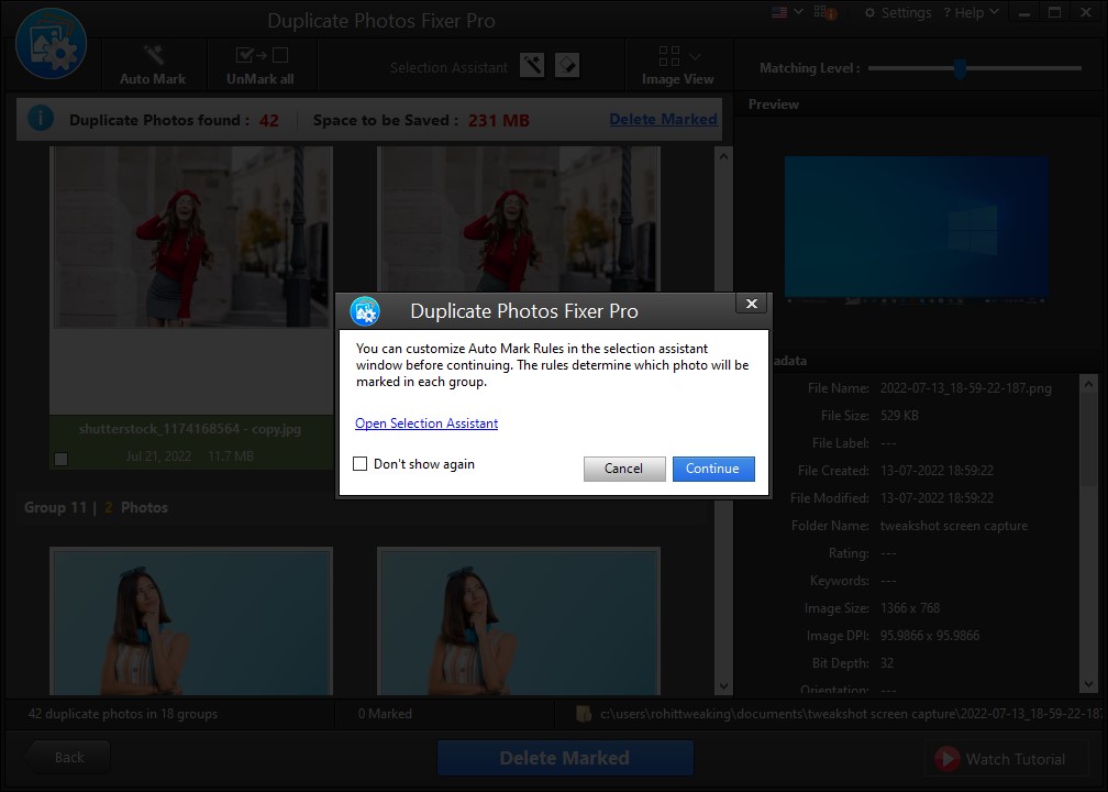 continue delete duplicate photos