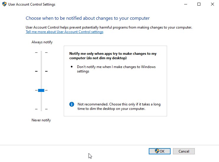 control panel setting