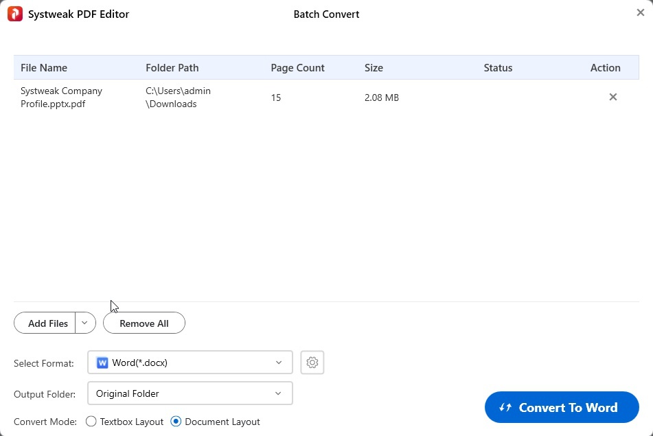 Convert To Word button