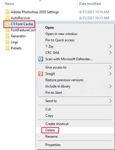 CT Font Cache folder