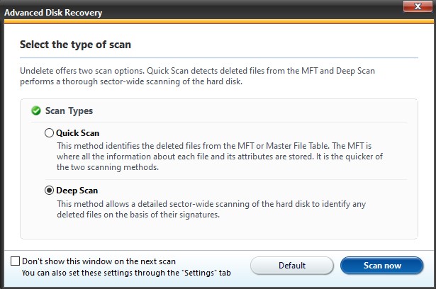 Select the Scan Type