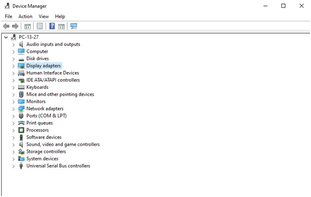 device manager display adapters