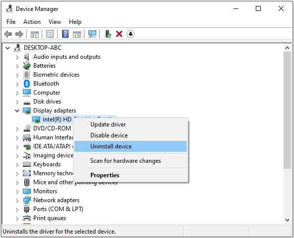 device manager uninstall device