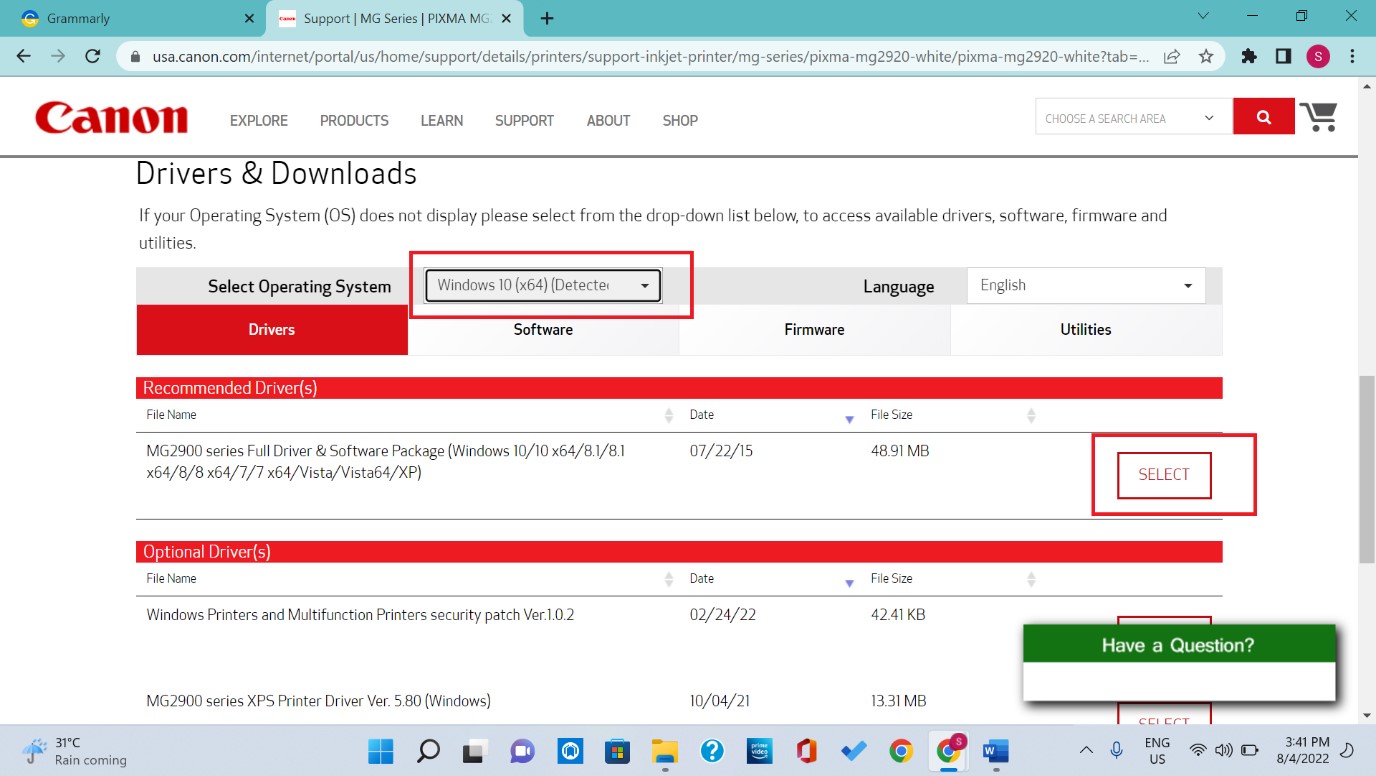 download Canon MG2900 Driver