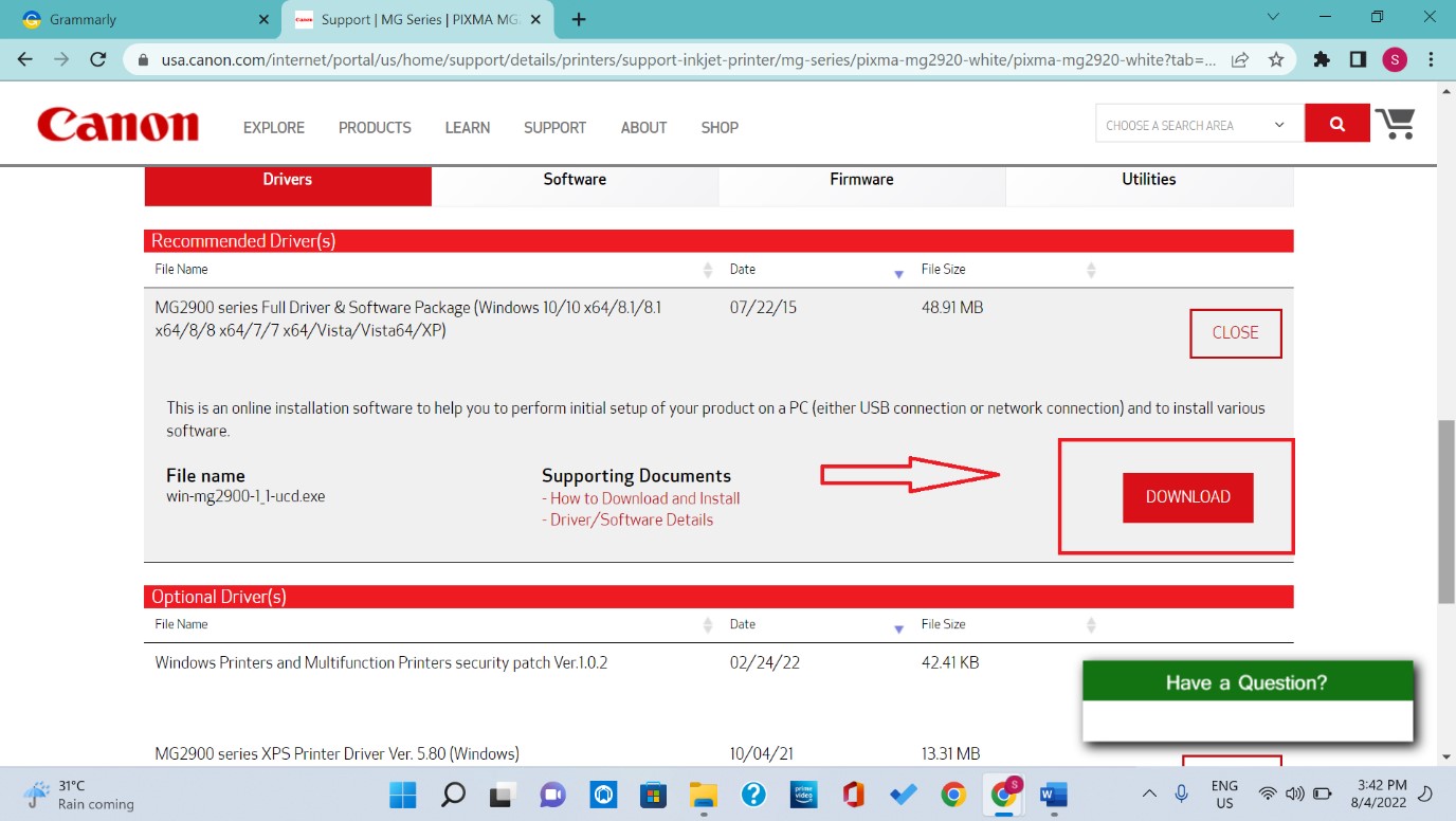 download right Canon MG2900 Driver