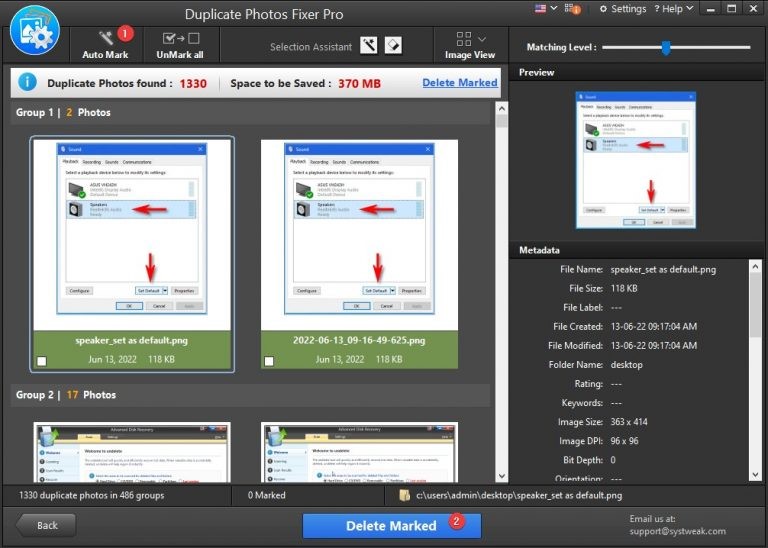 Duplicate Photos Fixer Pro mark delete