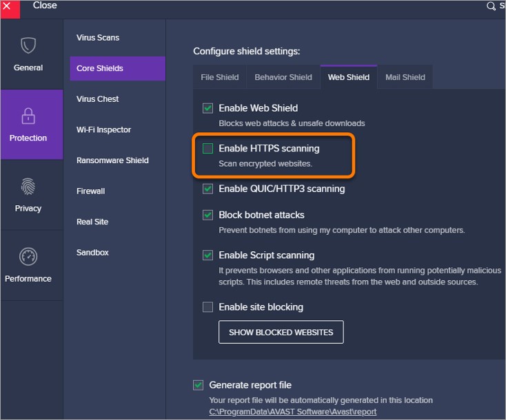 Enable HTTPS Scanning