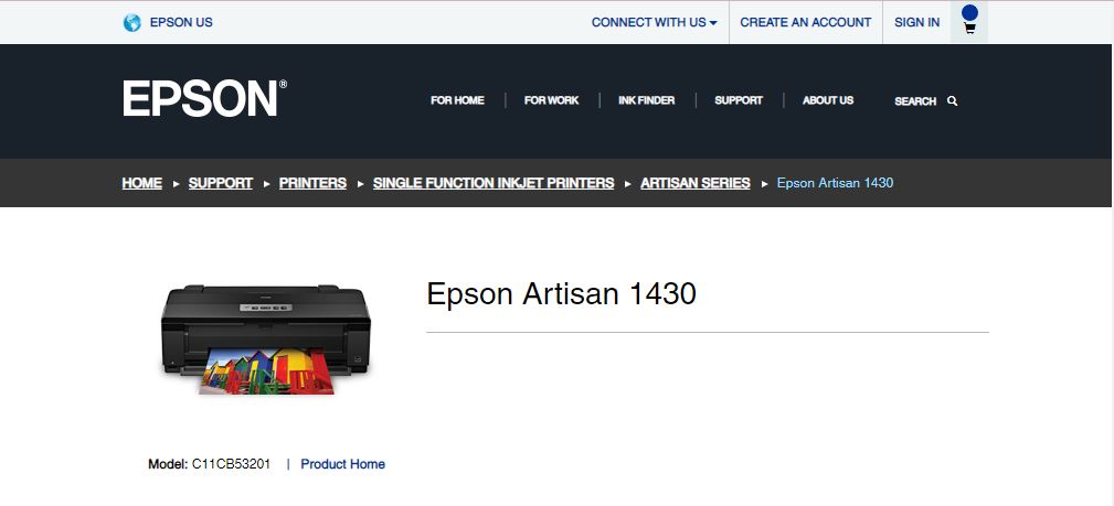 Epson Artisan 1430 at epson official website