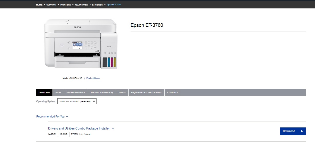 Epson ET-3760 Printer driver package