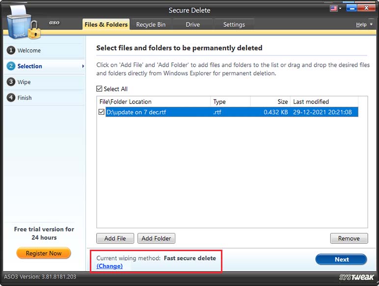 Using the “Add File” or “Add Folder”