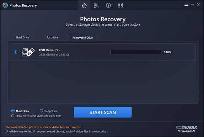 While, under Removable Drive tab you can see details of the attached media.