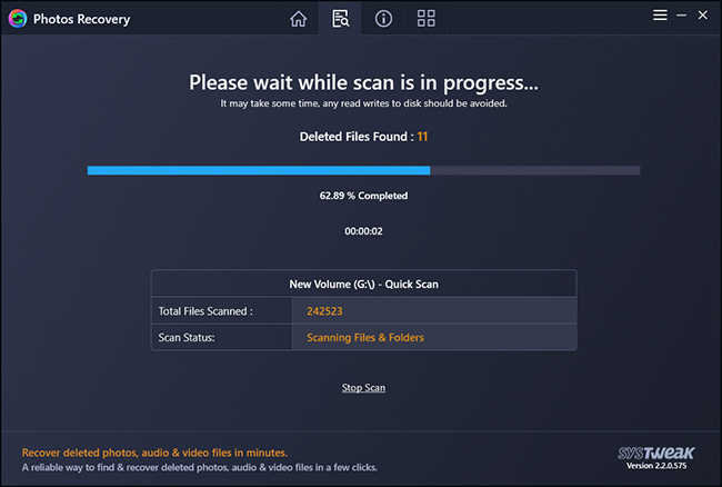  If at a given point of time you wish to cancel scanning you can do so by clicking the Stop Scan option