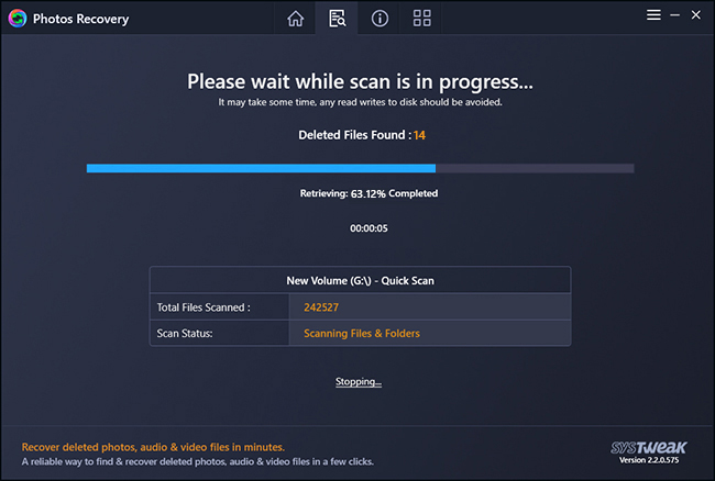  If at a given point of time you wish to cancel scanning you can do so by clicking the Stop Scan option