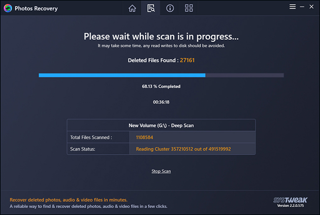 Click Start Scan. A screen showing the scanning process will appear.