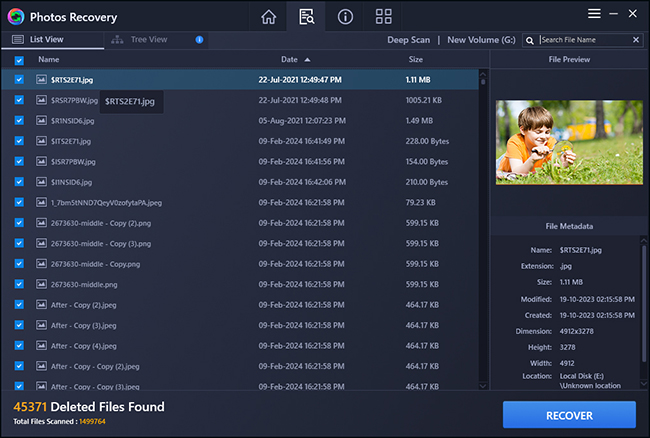 However, in the list view you can preview the selected images, audio, or video files in the right pane.