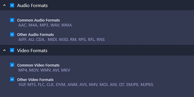 You will now see a list of all supported file formats