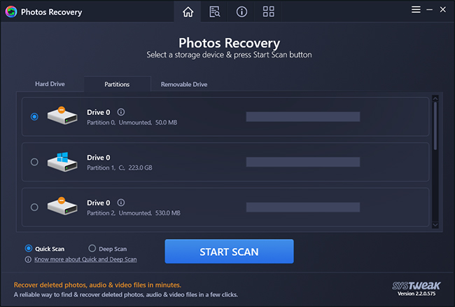 While, under Removable Drive tab you can see details of the attached media.